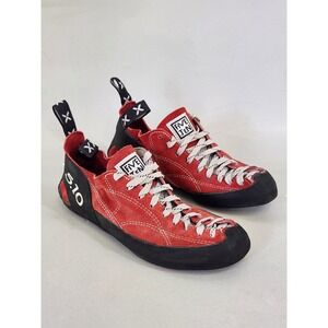 Five Ten Moccasym Climbing Shoes Men 8.5 Red Suede Stealth C4 Rubber Lace Up